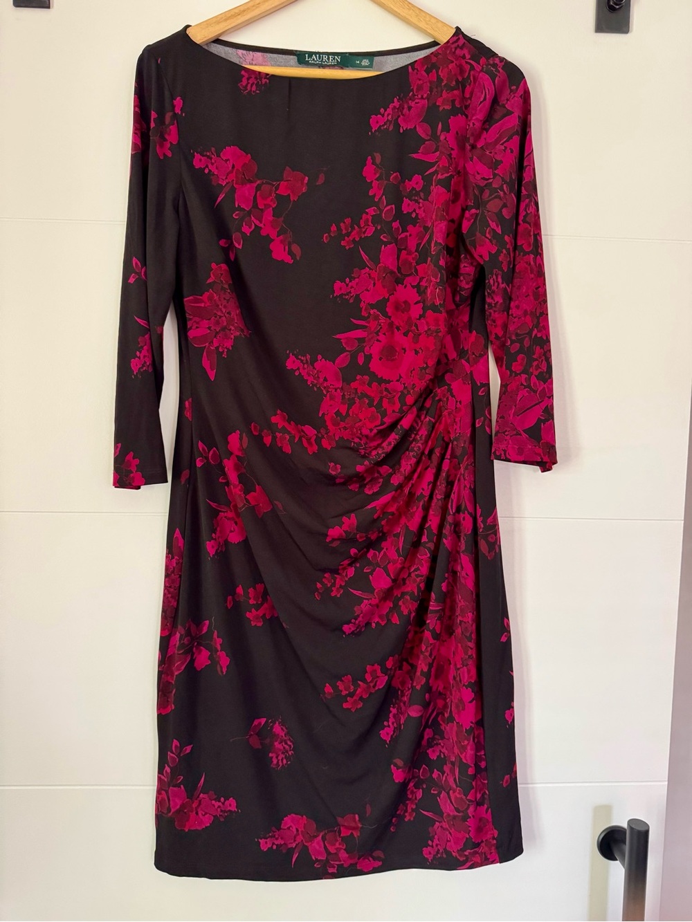 Ralph Lauren Black & Fuchsia Floral Midi Dress